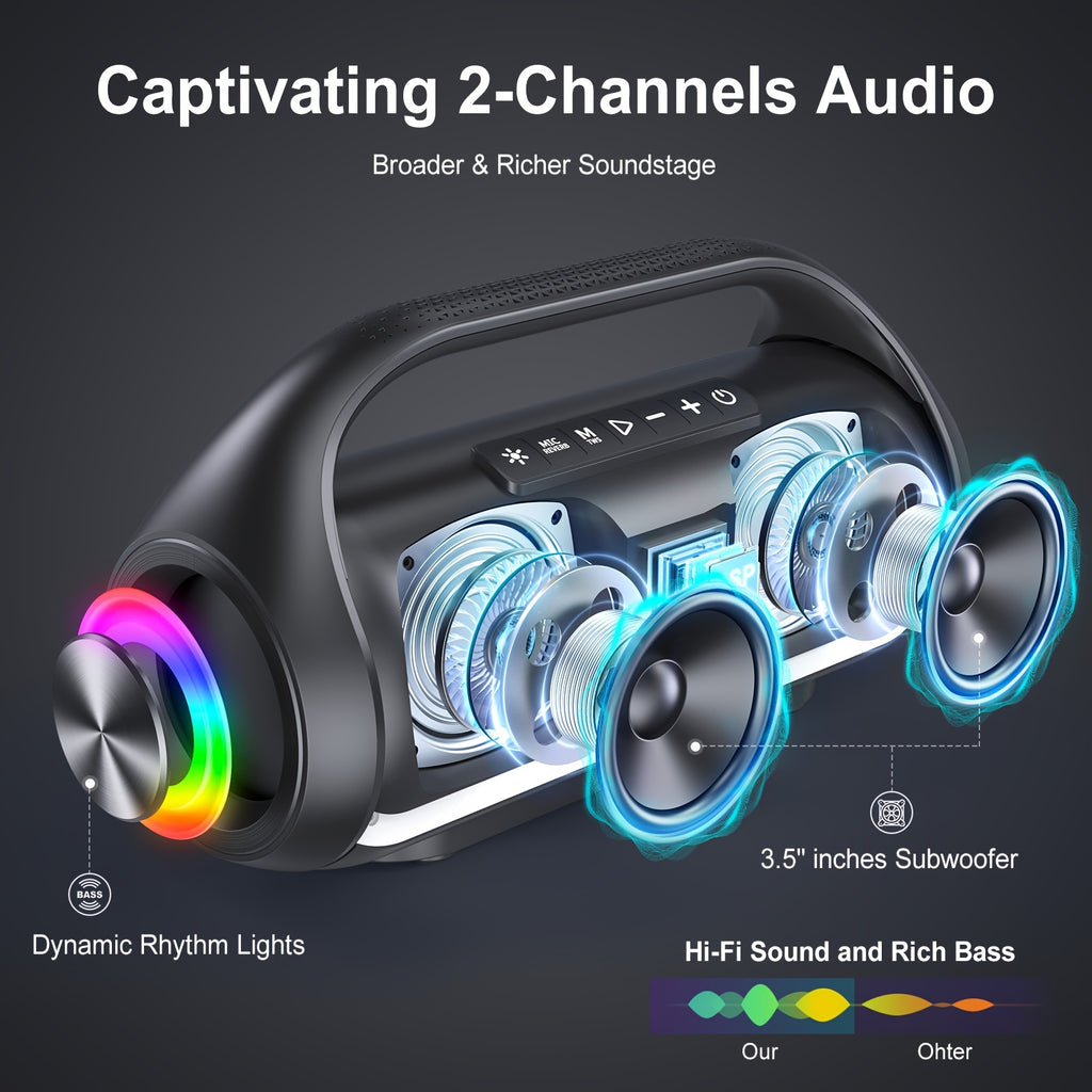 JYX D20 Portable Outdoor Wireless Bass Speaker - Features 3D Surround Sound, Stunning RGB Lighting, Wireless Stereo Capability - Delivers Powerful Deep Bass, Ideal for Parties, Boombox for Both Indoor And Outdoor Use, Perfect Christmas Gift