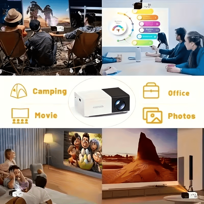 Portable Projector, Native Resolution 480P, Supports 1080P HD TV, 180° Rotation Angle
