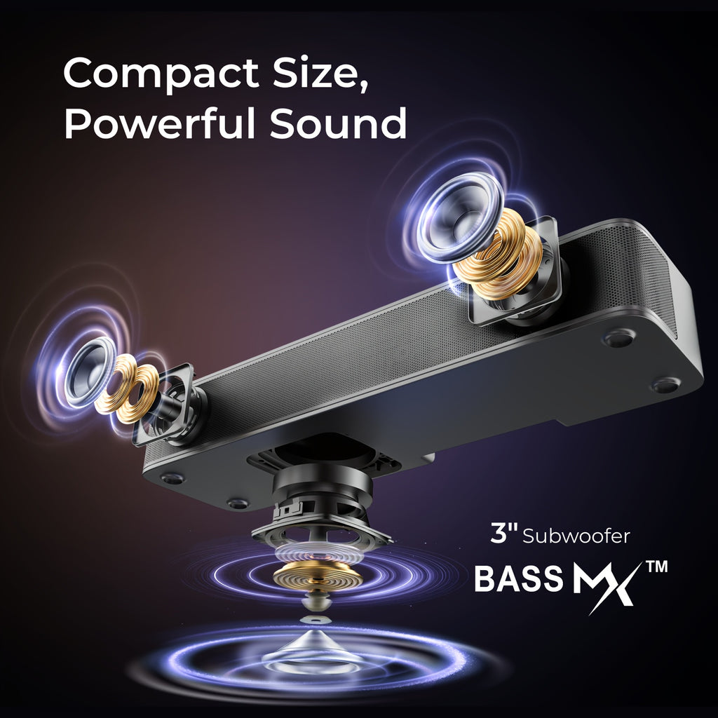 ULTIMEA 2.1Ch Compact Sound Bar Designed for Television, Featuring a 3-Inch Integrated Subwoofer, App Control, 120W Peak Power, an All-In-One PC Sound Bar Suitable for Gaming, Wireless 5.4 Compatibility, And Options for Opt\u002FAux\u002FWall Mounting