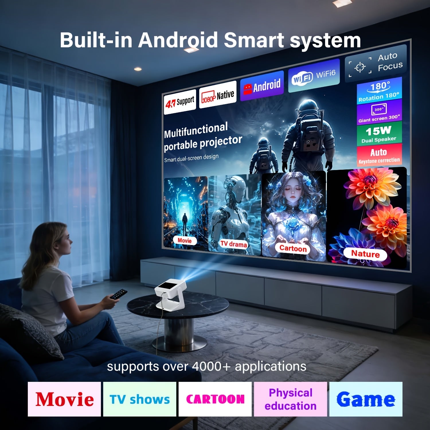 HD Home Theater Projector: Supports 4K And Android OS