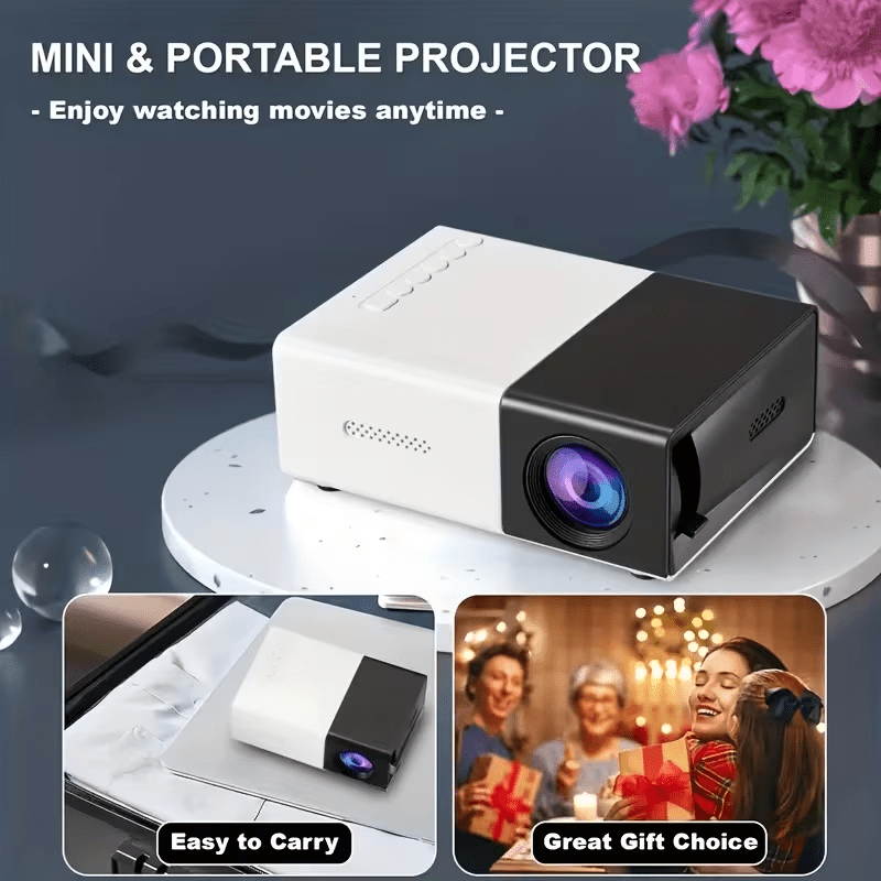 Portable Projector, Native Resolution 480P, Supports 1080P HD TV, 180° Rotation Angle