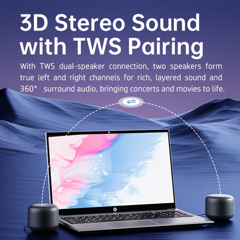 HP Wireless Mini Speaker, Portable BT5.4 Speaker with Hi-Fi Stereo Sound, 15H Battery Life, USB-C Fast Charging, Compact Travel-Friendly Design, Compatible with Smartphone, Tablet & Laptop, Perfect for Travel, Dorm, Home & Holiday Gifts