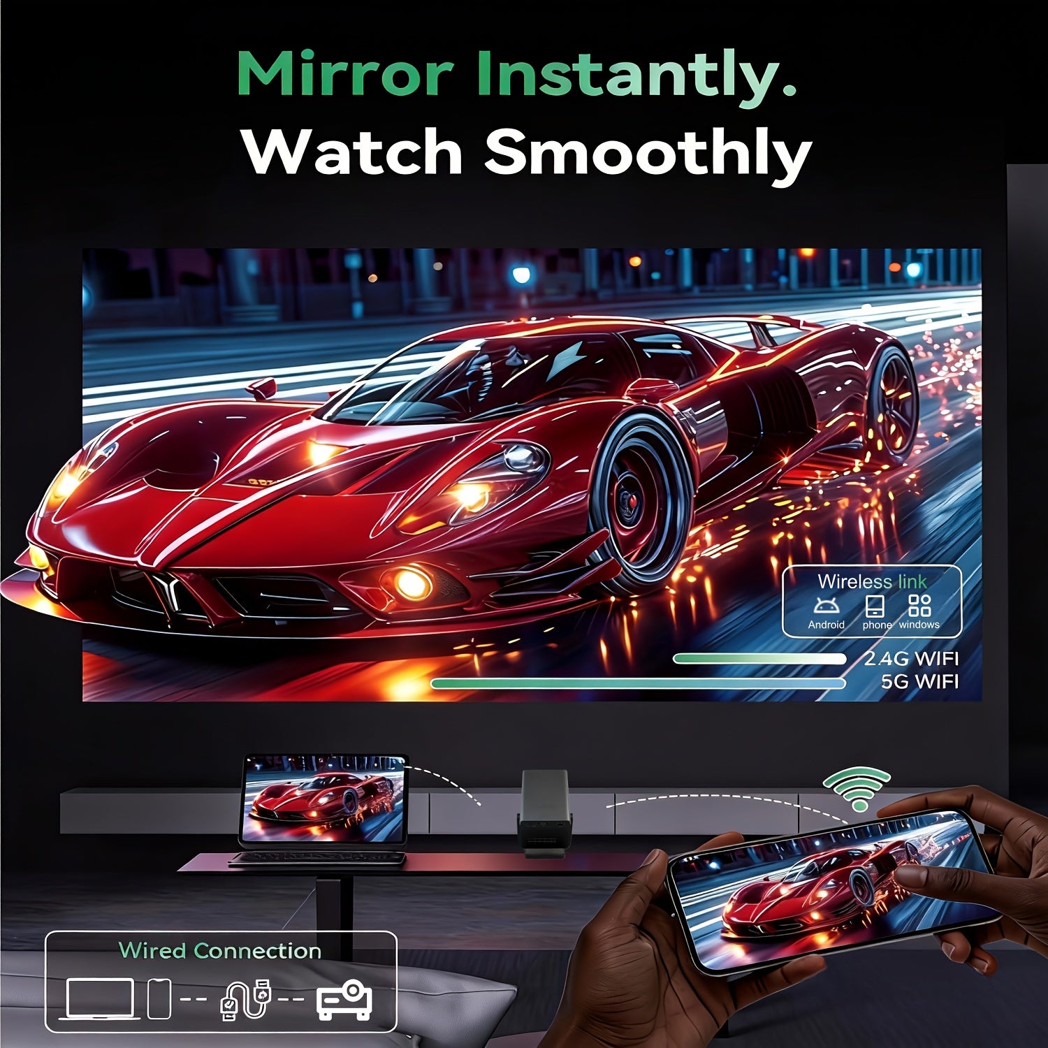 WEMI Portable Projector Compatible for Android\u002FTV Stick\u002FWindows