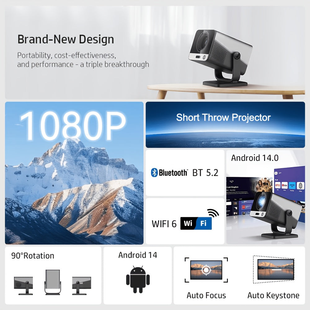 HP MC475 Smart Beamer Local 1920 X 1080 And Support 4K Full HD Android 14 Rotation Portable Projector