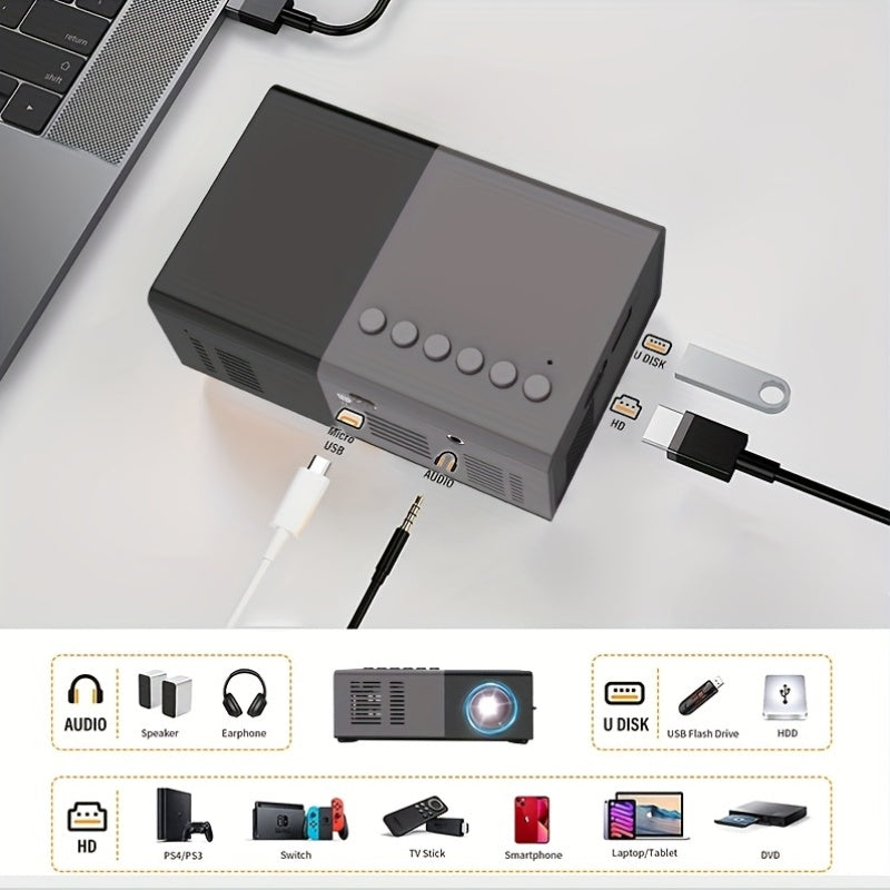 Portable HD Projector, Support 1080P, Wall Movie Projection, Compact Design