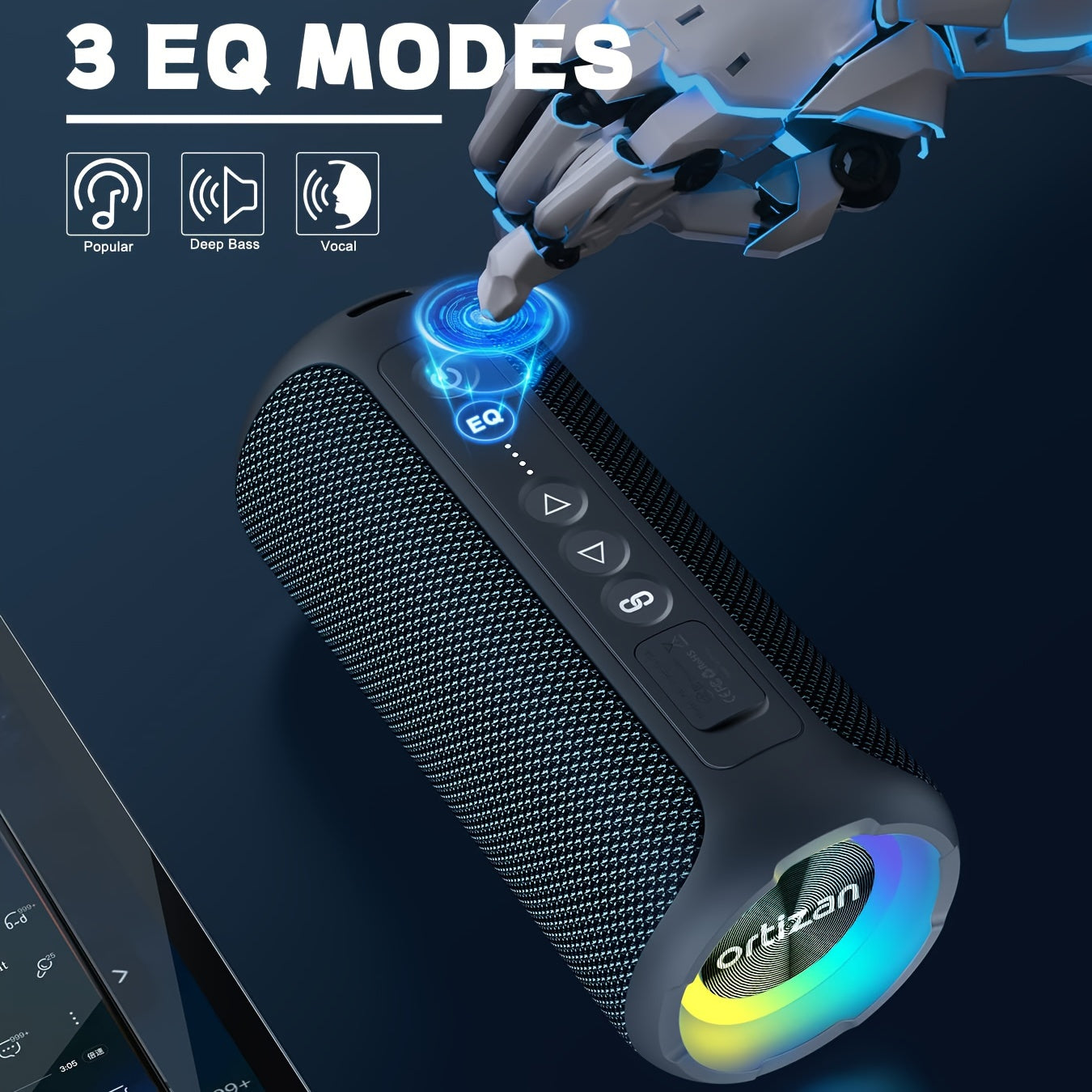 Ortizan 40W PMPO Loud Stereo Portable Speaker | IPX7, Wireless, with Deep Bass, LED Light, 30H Battery, TF Card, AUX, True Wireless Stereo for Indoor & Outdoor Use