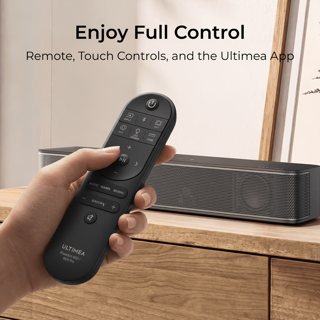 ULTIMEA 2.1Ch Compact Sound Bar Designed for Television, Featuring a 3-Inch Integrated Subwoofer, App Control, 120W Peak Power, an All-In-One PC Sound Bar Suitable for Gaming, Wireless 5.4 Compatibility, And Options for Opt\u002FAux\u002FWall Mounting