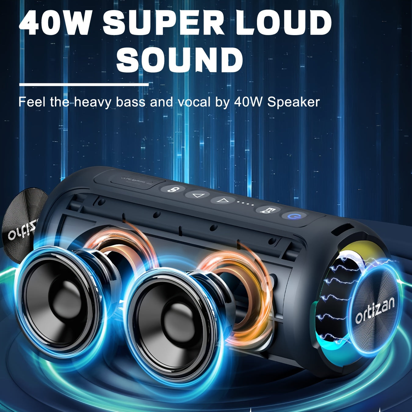 Ortizan 40W PMPO Loud Stereo Portable Speaker | IPX7, Wireless, with Deep Bass, LED Light, 30H Battery, TF Card, AUX, True Wireless Stereo for Indoor & Outdoor Use