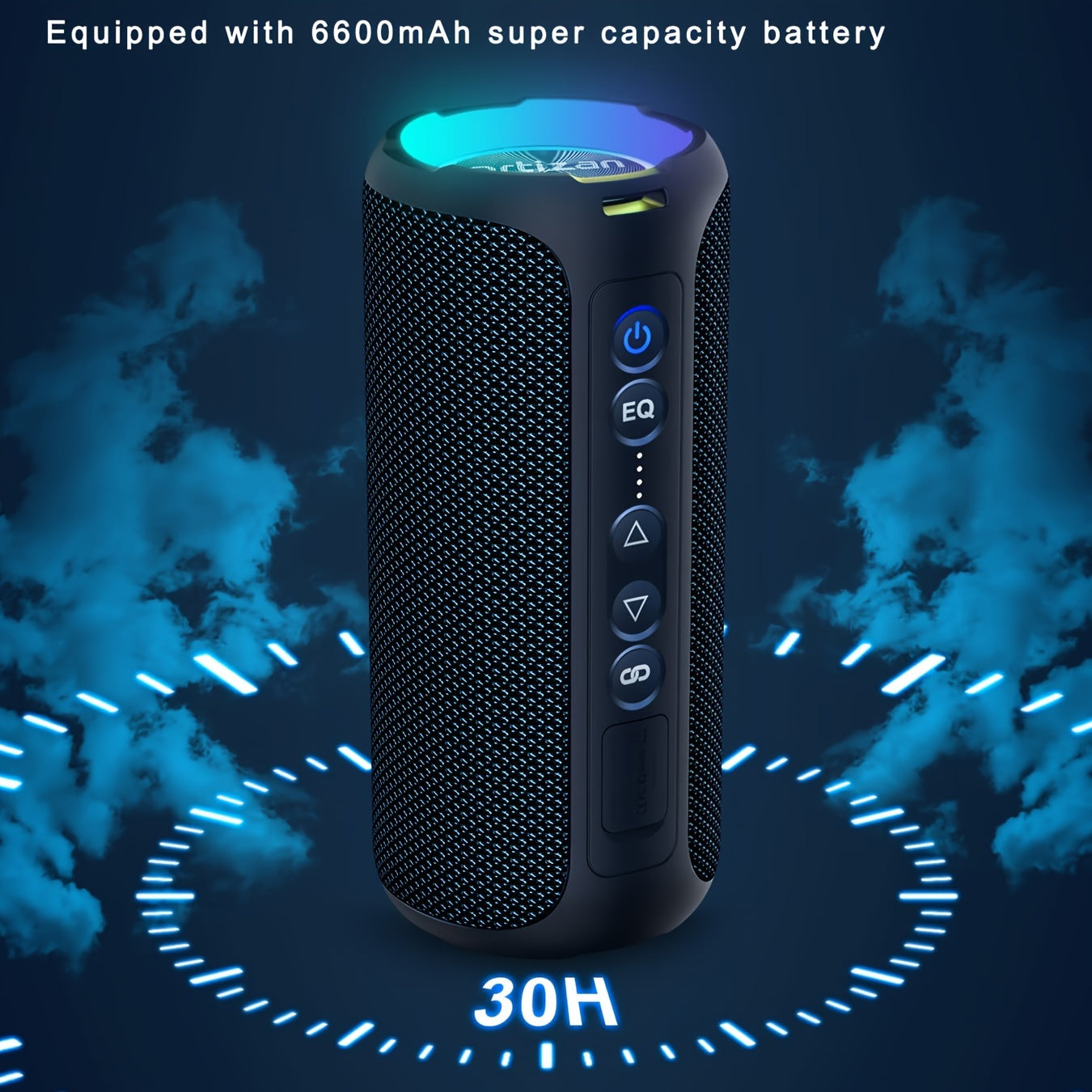 Ortizan 40W PMPO Loud Stereo Portable Speaker | IPX7, Wireless, with Deep Bass, LED Light, 30H Battery, TF Card, AUX, True Wireless Stereo for Indoor & Outdoor Use