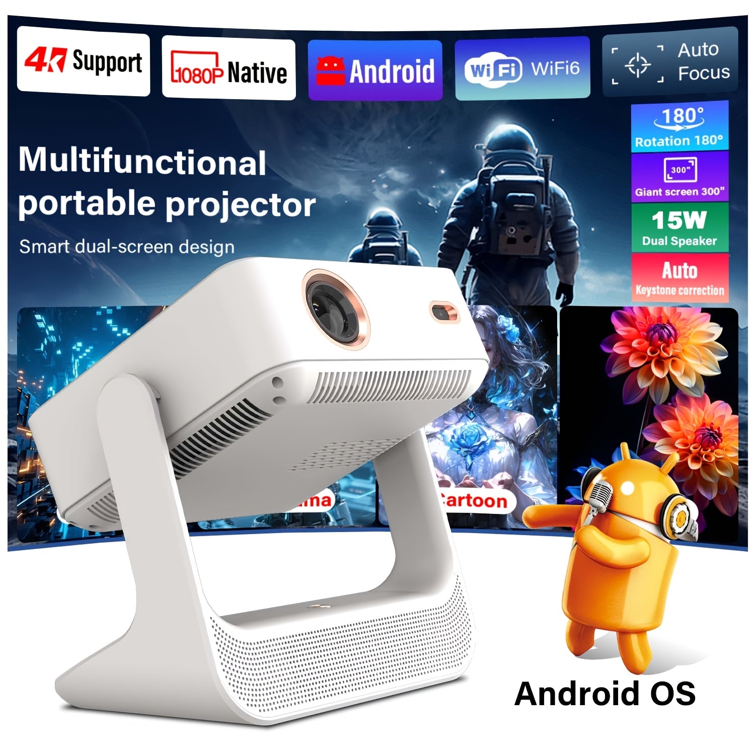 HD Home Theater Projector: Supports 4K And Android OS