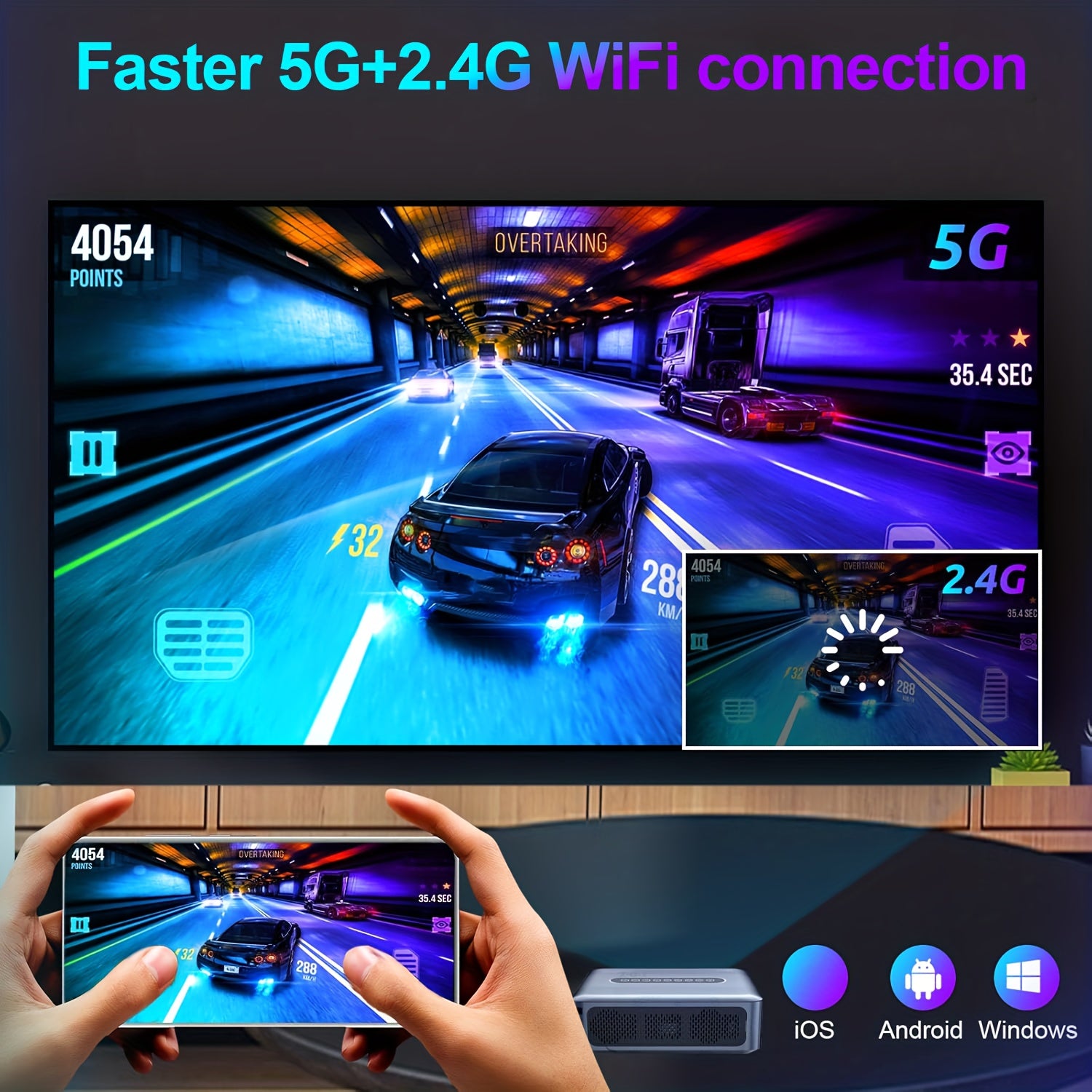 Ultra Bright HD Smart Projector With Dual Band WiFi and Wireless